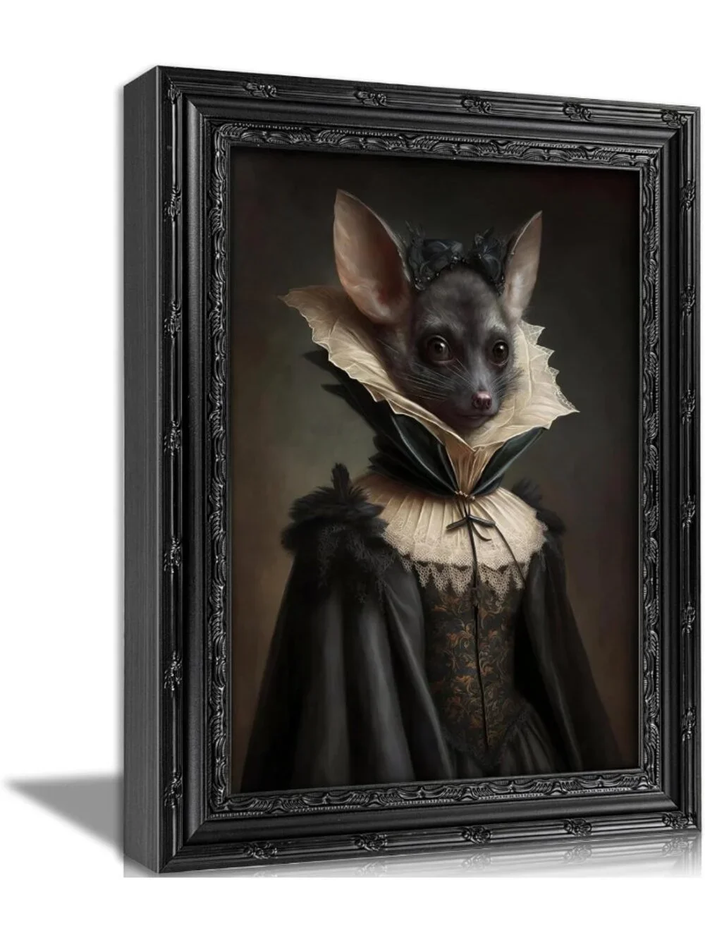 Gothic Bat Lady Canvas Wall Art | Vintage Black Framed Decor for Bedroom
